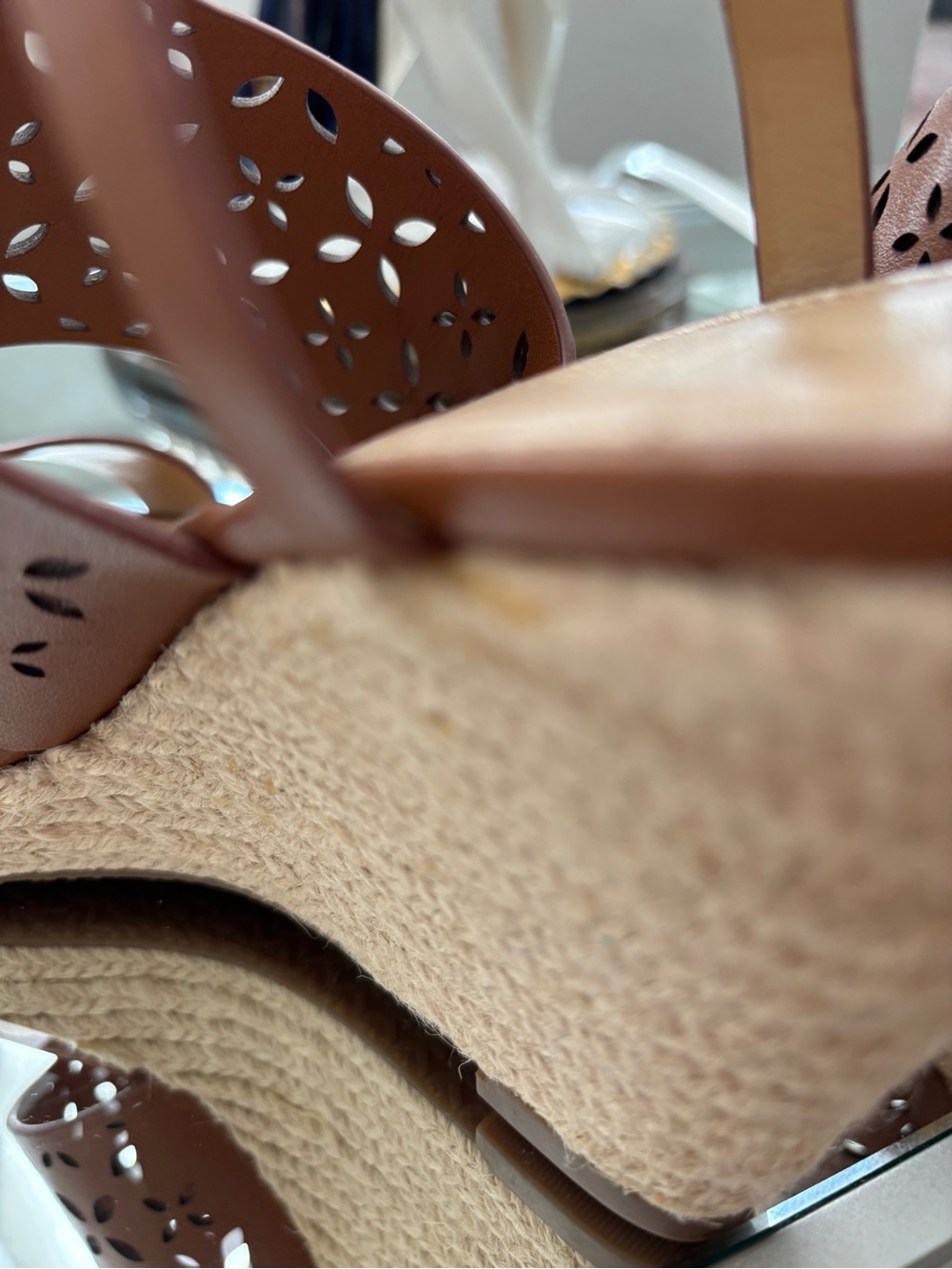 Michael Kors Tan Laser-Cut Leather Wedge Sandals - Picture 10 of 10